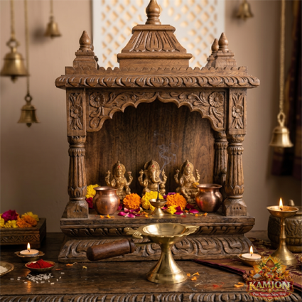  Handcrafted Pure Brass Camphor Burner (Kapoor Dani) with  Insulated Wooden Handle