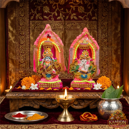 Handcrafted Lakshmi Ganesh Idol Set (Colorful Decorative Murti)