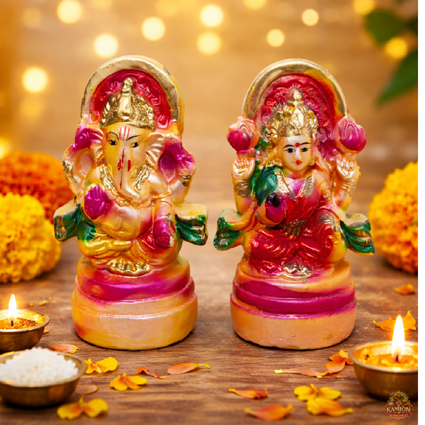  Hand-Painted Vibrant Ganesha & Lakshmi Idol Set