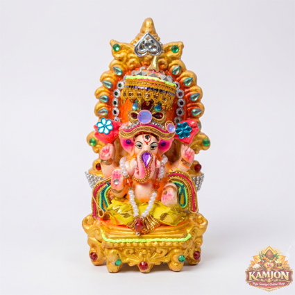 Vibrant Hand-Painted Lakshmi & Ganesh Idol Set with Decorative Mukut