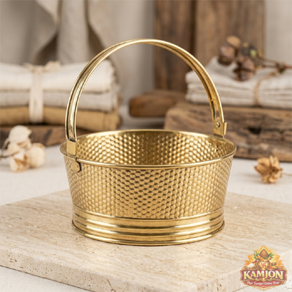  Premium Hammered Brass Puja Flower Basket (Phool Tokri)  with Handle