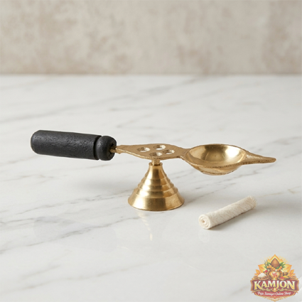  Traditional Brass Aarti Diya with Wooden Handle