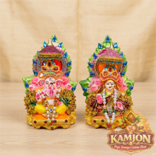 Exquisite Multicolored Ganesha & Lakshmi Idol Set with Jewel  Accents