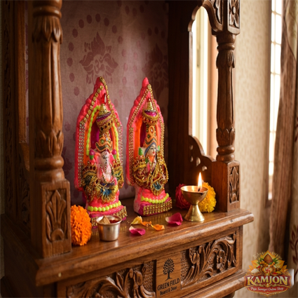 Handcrafted Lakshmi Ganesh Idol Set (Colorful Decorative Murti)