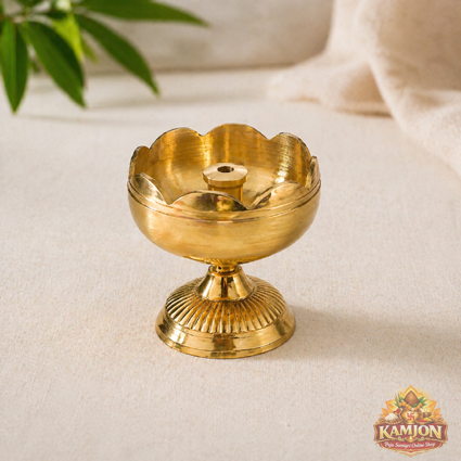  Handcrafted Scalloped Brass Diya on Pedestal Stand