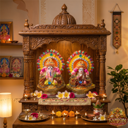  Beautiful Ganesha & Lakshmi Handcrafted Decorated Murti Set  (Set of 2, ~500g)
