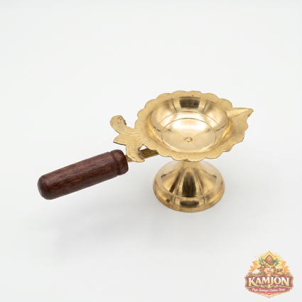  Handcrafted Pure Brass Camphor Burner (Kapoor Dani) with  Insulated Wooden Handle