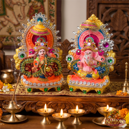 : Exquisite Handcrafed Lord Ganesha & Goddess Lakshmi Idol Set