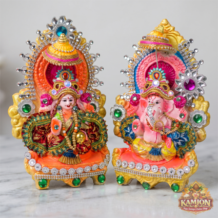 : Exquisite Handcrafed Lord Ganesha & Goddess Lakshmi Idol Set