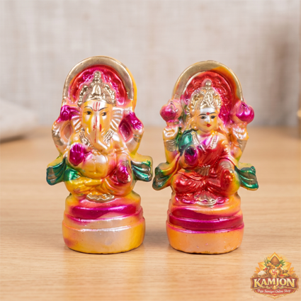  Hand-Painted Vibrant Ganesha & Lakshmi Idol Set