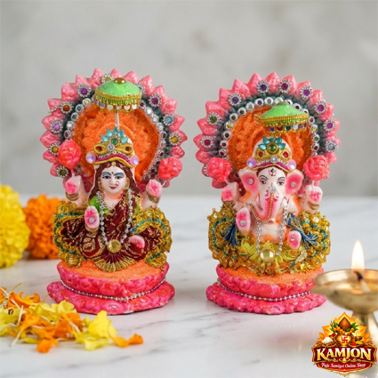  Handcrafted Lakshmi Ganesha Idol Set for Diwali & Puja  (Decorative Clay Statues)