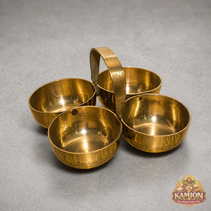 Brass 4 Katori Pooja Bowl Set with Handle