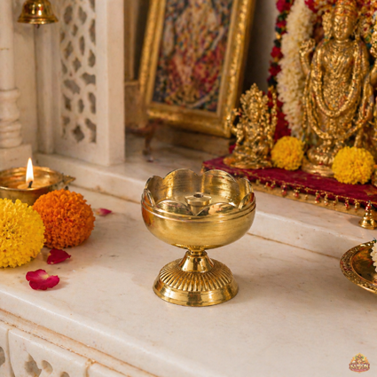  Handcrafted Scalloped Brass Diya on Pedestal Stand
