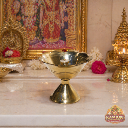 Brass Flower Diya Stand (Traditional Puja Oil Lamp Holder)