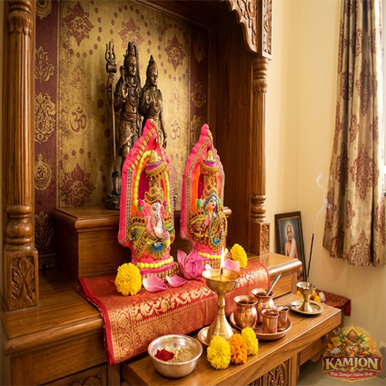  Handcrafted Ganesha & Lakshmi Idol Set - Vibrant Pink & Gold  Traditional Decor