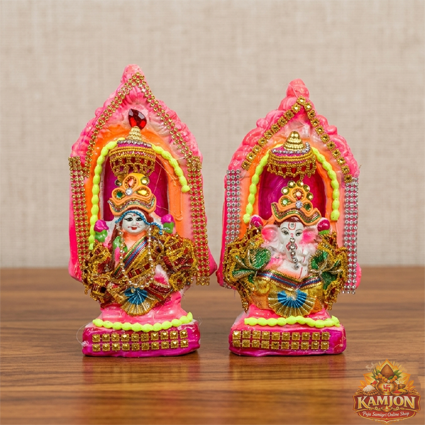 Handcrafted Lakshmi Ganesh Idol Set (Colorful Decorative Murti)