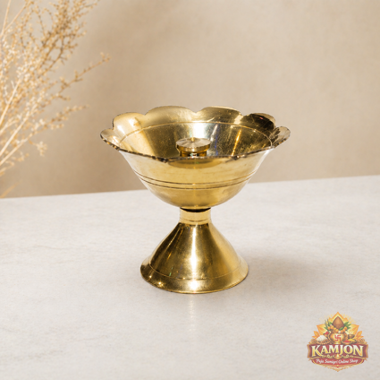 Brass Flower Diya Stand (Traditional Puja Oil Lamp Holder)