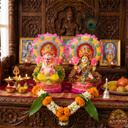  Premium Vibrant Laxmi Ganesha Idol Set with Shimmer Finish 