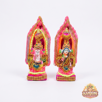  Handcrafted Ganesha & Lakshmi Idol Set - Vibrant Pink & Gold  Traditional Decor